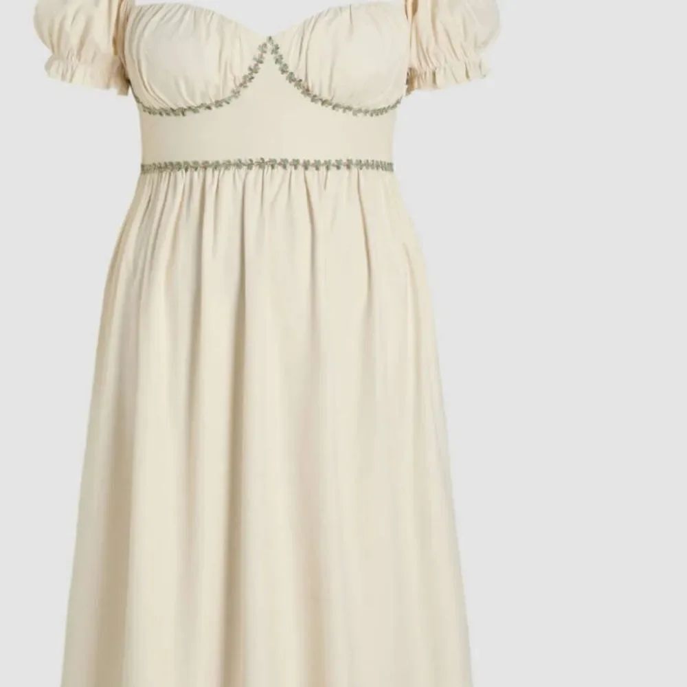 Peasant Dress Puffed Sleeve Square Neck Embroidered Floral Satin Dress Romantic